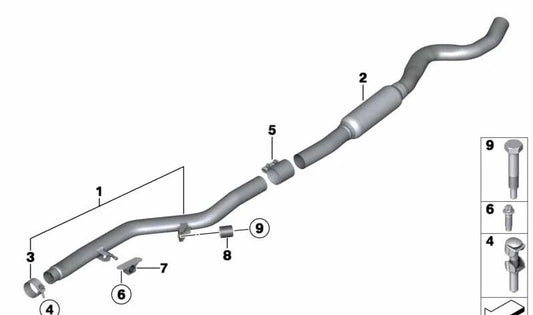 Zentraler Schalldämpfer für BMW F20, F21 (OEM 18307636079). Original BMW