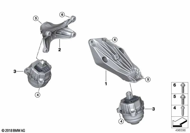Soporte de motor derecho para BMW Serie 3 G20N, G21N, Serie 4 G26, X3 F97, F97N, X4 F98, F98N (OEM 22118053492). Original BMW.