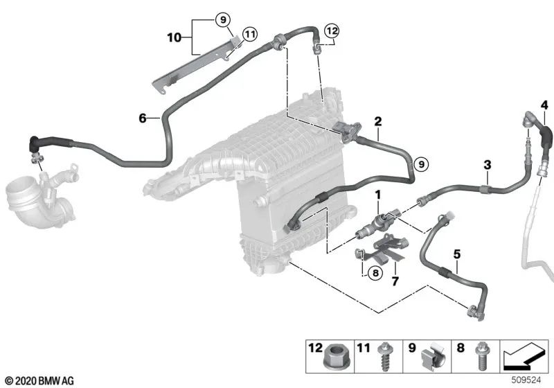 Suction pump with pipe for BMW 2 Series G87, 3 Series G80, G81, 4 Series G82, G83 (OEM 13908091692). Original BMW.