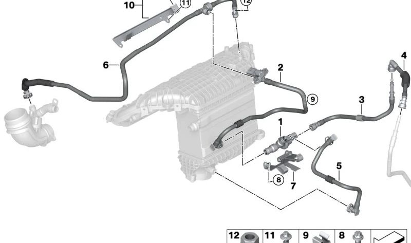 Tubo de ventilación del tanque con sensor de presión OEM 13908091693 para BMW G87, G80, G81, G82, G83. Original BMW.