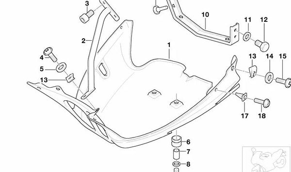 Soporte delantero OEM 46632307811 para BMW Motorrad K 1200 GT (KK41), K 1200 RS (KK41, KK58). Original BMW Motorrad.