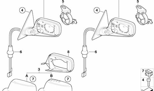 Rétrovisor extérieur droit chauffant avec mémoire OEM 51167153172 pour BMW E46. Finition de luminosité noire. BMW d'origine.