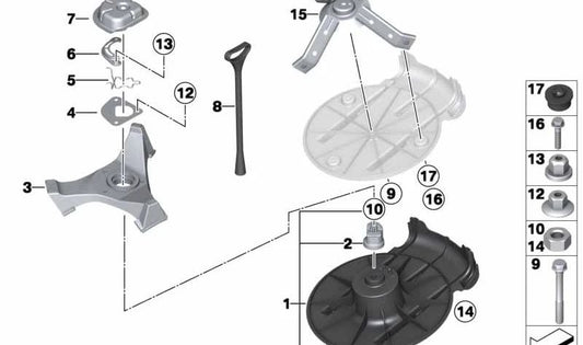Asiento para cubo de rueda de repuesto OEM 41117043350 para MINI R50, R56, R56 LCI, Cabrio R52, Coupé R58. Original MINI.