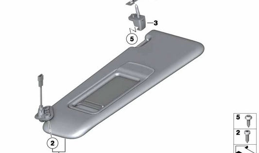 Parasol con espejo izquierdo OEM 51167252007 para BMW E90, E91, E84. Original BMW.