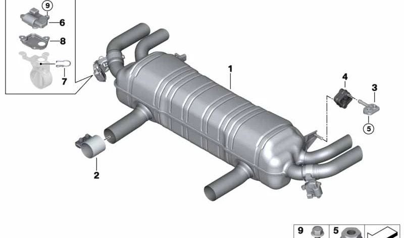 Silencioso trasero con válvula de escape OEM 18308635595 para BMW G11, G12. Original BMW.