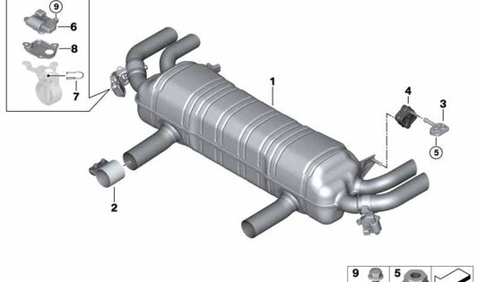 Silencioso trasero con válvula de escape OEM 18308649963 para BMW G11, G12. Original BMW.
