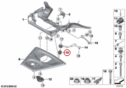 Rubber bushing for control arm OEM 31102283579 for BMW E82, E90, E92, E93. Original BMW.