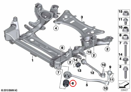 Support en caoutchouc de bras de suspension OEM 31106786951 pour BMW F25, F26. BMW d'origine.