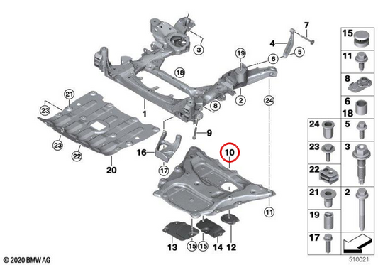 Front Trapecio Support OEM 31106862071 for BMW G05, G06, G07, G09. Original BMW.