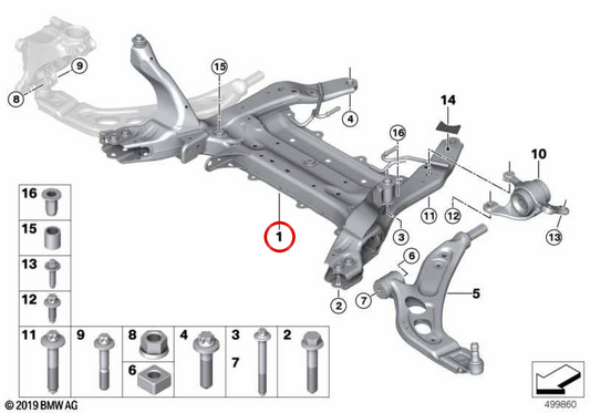 Vorderrahmen OEM 31106872730 für BMW F45, F48, F39, F60. Original BMW.