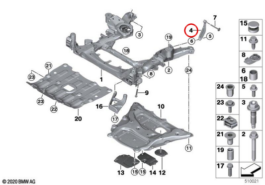 Supporto del motore sinistro OEM 31106878071 per BMW G05, F95, G06, F96, G07, G09. BMW originale.