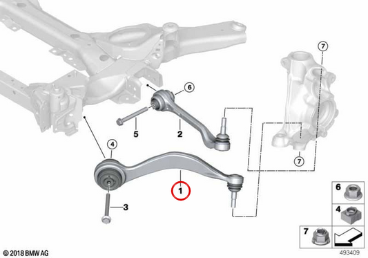 Braccio di sospensione anteriore sinistro con blocco silenzioso idraulico OEM 31106879849 per BMW G20, G21, G22, G23. BMW originale.