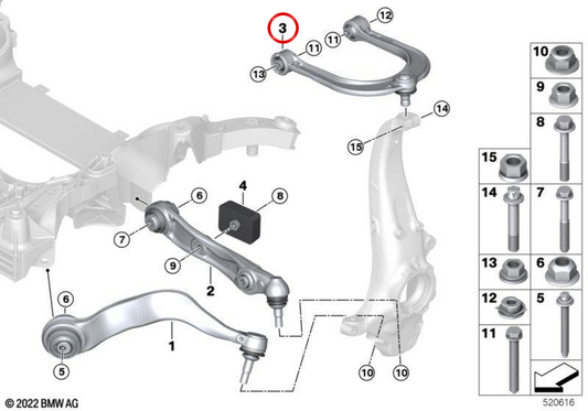 Abm de suspension supérieure avec correction de la chute OEM 31108834535 pour BMW G70. BMW d'origine.