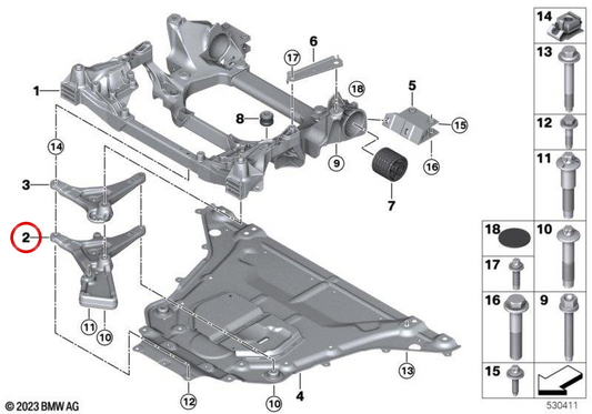 Calço deslizante esquerdo OEM 31108840855 para BMW Série 5 G68 (525Li, 530Li, 530iLx, 6cDrive35Li, 6cDrive45Li, 6cDrive40Li). BMW genuíno.