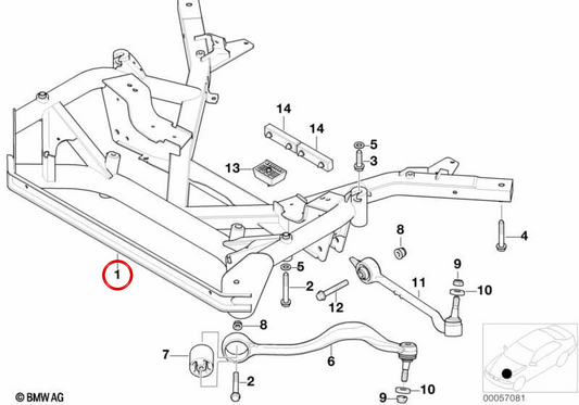 OEM Front Axle Support 31108866113 for BMW Z8 E52. Original BMW
