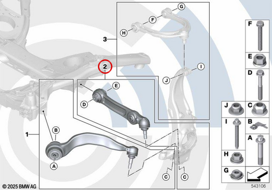 Kit de reparo do braço de suspensão direito OEM 31108879207 para BMW G32. BMW genuíno.