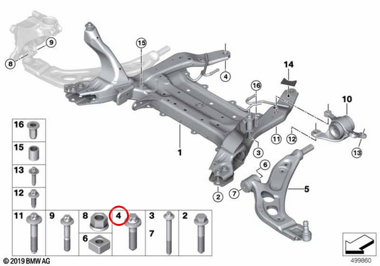 Tornillo hexagonal OEM 31116871333 para BMW F48, F39, F60. Original BMW.