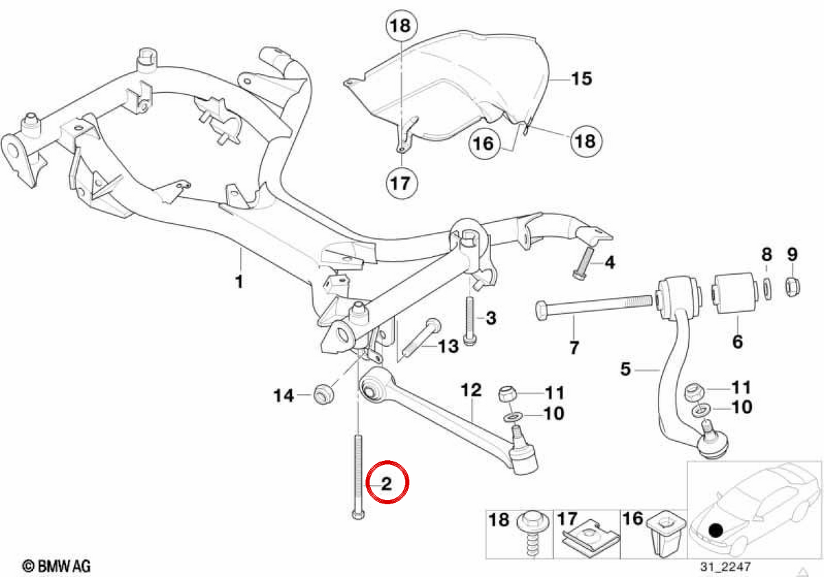 Vite esagonale OEM 31121092167 per BMW E39. BMW originale.