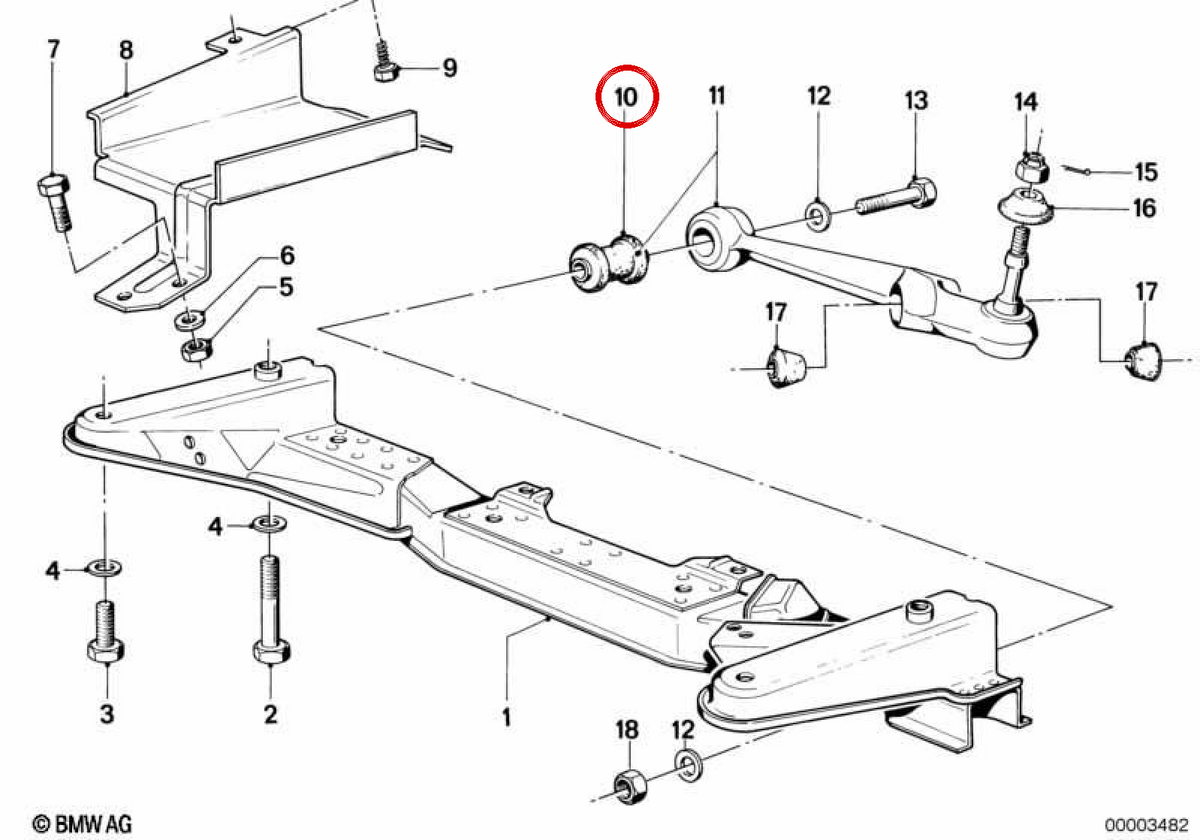 Rubber mount for BMW 3 Series E21 (OEM 31121116493). Original BMW