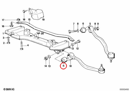 Silentblock Support Suspension arm OEM 31121124622 for BMW E28, E34, E24, E32, E31, E83, E53. Original BMW.