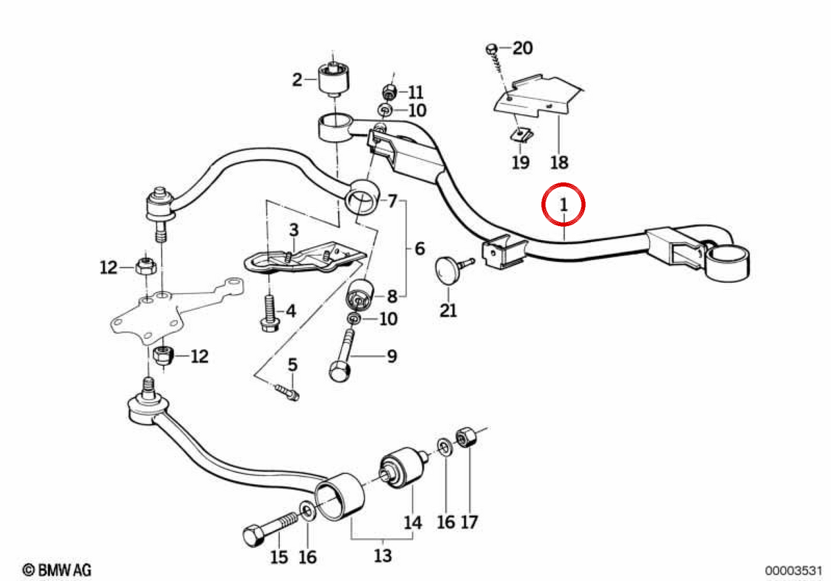 Front stabilizer bar OEM 31121141639 for BMW E32. Original BMW.
