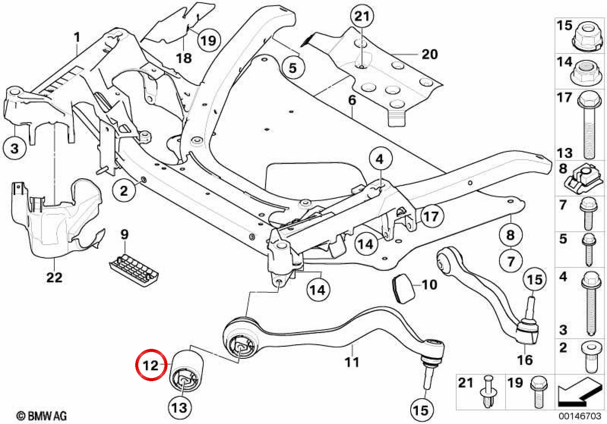 Supporto al braccio di sospensione OEM 31126765992 per BMW E60, E61, E63, E64. BMW originale.