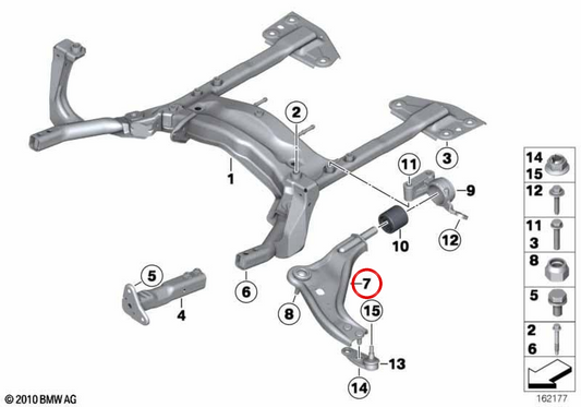 Braccio trasversale anteriore sinistro OEM 31126772301 per MINI R56, R55, R57, R58, R59. MINI originale.