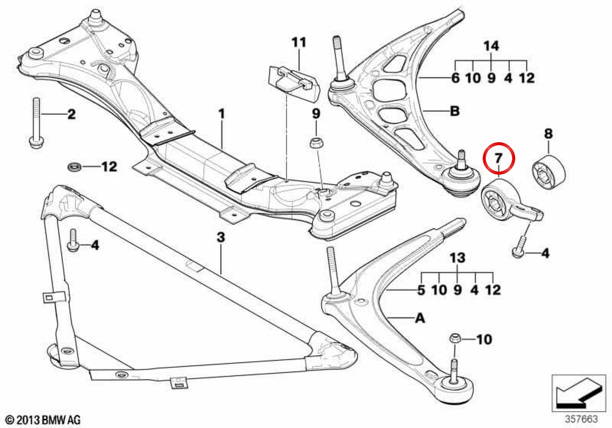 SILENTBLOCK OEM SUPPORT OEM 31126783375 for BMW E46. Original BMW.