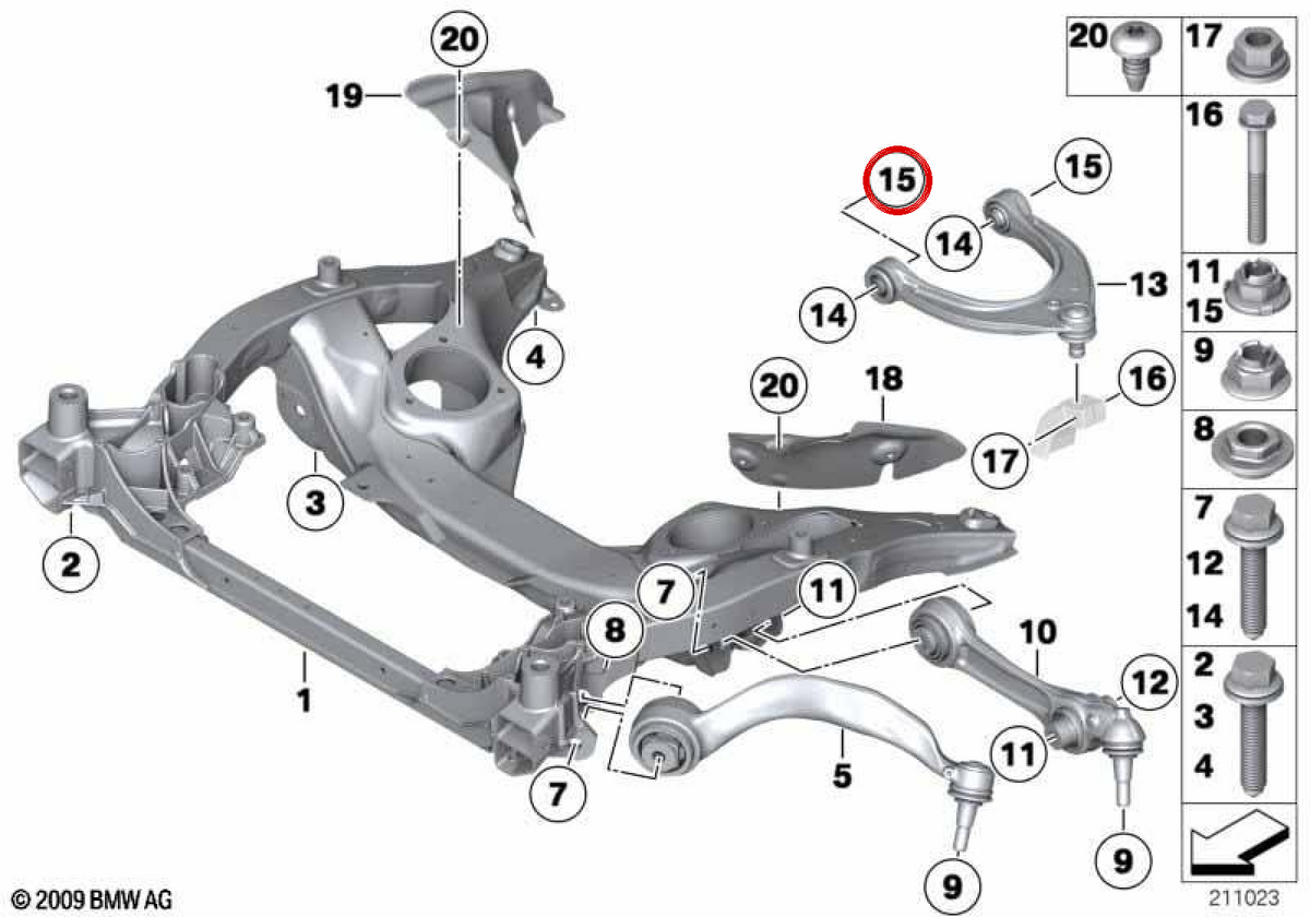 Combined nut OEM 31126788416 for BMW E60, E61, E63, E64, E65, E66, E67, E70, E71, E81, E82, E83, E84, E85, E86, E87, E88, E90, E91, E92, E93. Original BMW.
