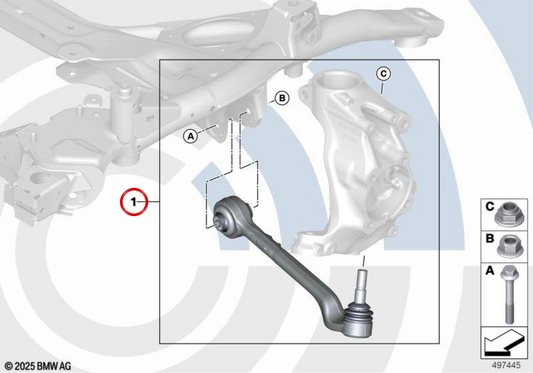 Kit di riparazione del braccio di sospensione anteriore sinistra OEM 31128836950 per BMW F20, F21, F22, F23. BMW originale.