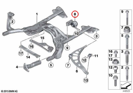 Querlenkerstütze mit rechtem Gummi OEM 31129804428 für MINI Countryman R60, Paceman R61. Originaler MINI.