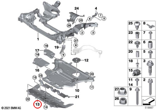 Protector de bajos delantero OEM 31146883283 para BMW G30, G38, G32, G11, G12. Original BMW.