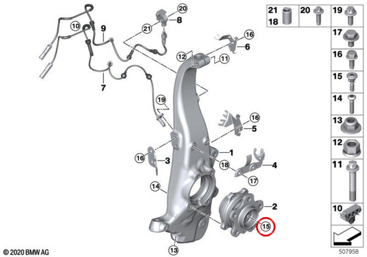 Vis à ressort de pression OEM 31208836281 pour BMW F20, F21, F22, F23, F30, F31, F32, F33, F34, F36, F87, G20, G21, G22, G23, X1 F48, X2 F39, X3 G01, X4 G02. BMW d'origine.