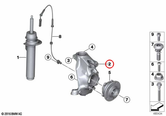 Fusello portamozzo anteriore sinistro con correzione del camber OEM 31216858317 per BMW Serie 4 F32, F33, F36 e LCI. Original BMW