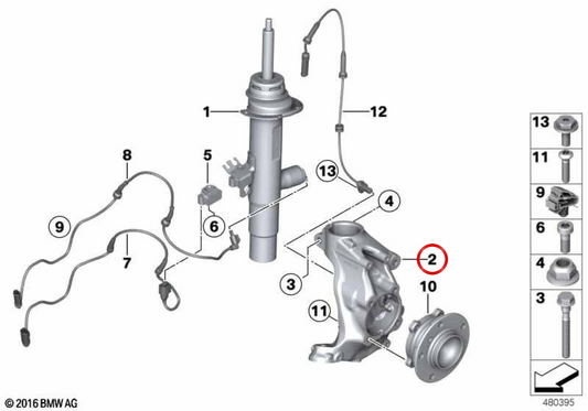 Fusello sterzo destro con correzione del camber OEM 31216858322 per BMW Serie 3 Gran Turismo F34. Original BMW