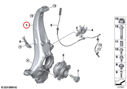 Front left swing bearing OEM 31216898331 for BMW 5 Series G60, G61. Genuine BMW.