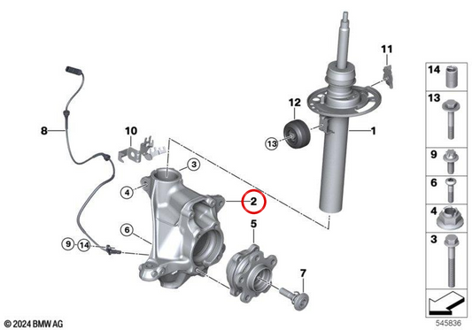 Supporto snodo anteriore destro OEM 31218836066 per BMW X3 G45, X3L G48. Originale BMW.