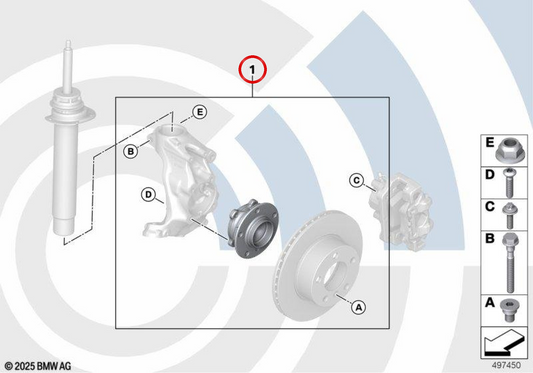 Kit de reparo de rolamento de roda dianteira OEM 31222475058 para BMW F15, F16. BMW genuíno.