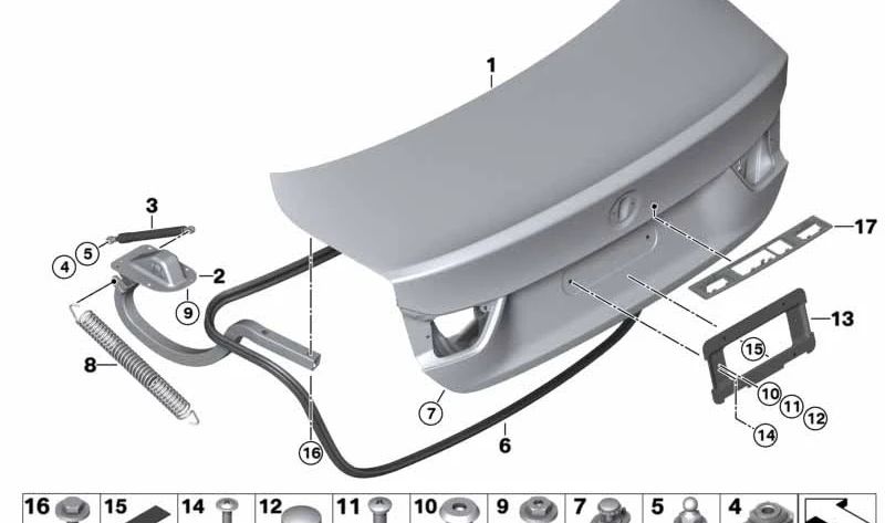 OEM 51247295203 Spring de assistente de Porton traseiro para BMW F32, F33. BMW original.