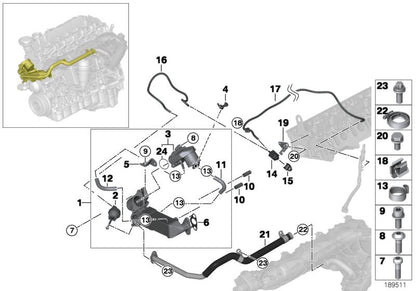 Abrazadera de escape OEM 11718506625 para BMW E90, E91, E92, E93, F07, F10, F11, F01, F02, E70, E71. Pieza para sistema anticontaminación. Original BMW.