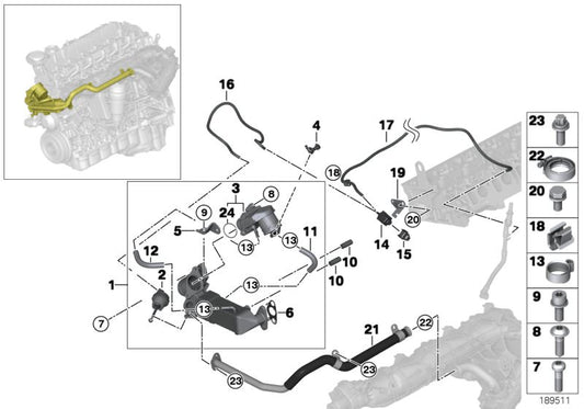 Abrazadera de escape OEM 11718506625 para BMW E90, E91, E92, E93, F07, F10, F11, F01, F02, E70, E71. Pieza para sistema anticontaminación. Original BMW.