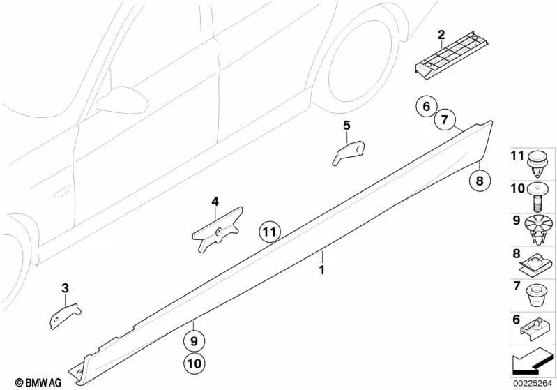 Schwellerleiste imprimé pour la série BMW 3 E90, E90N (OEM 5177892896). BMW d'origine.