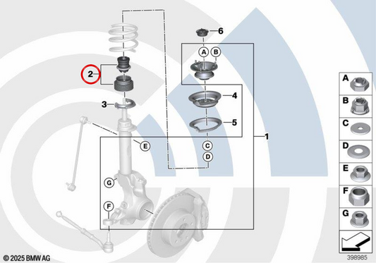 Juego de reparación delantero del tubo de protección adicional del amortiguador OEM 31302361248 para MINI R55, R56, R57, R58, R59… y más. Original MINI.