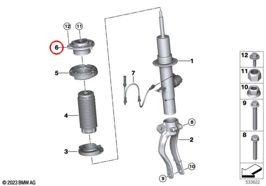 Supporto di spinta OEM 31305A143B0 per BMW Serie 5 Touring G61 550eX, i5 M60 xDrive, i5 xDrive40… e altro. Originale BMW.