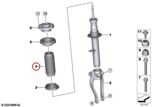 Amortisseur additionnel avant OEM 31305A144C7 pour BMW Série 5 G68 i5 eDrive35L, i5 eDrive40L, i5 xDrive50L et X3 G48 xDrive25L, xDrive30L. Original BMW.