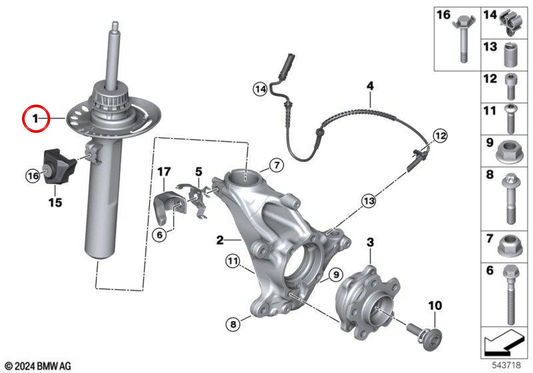 Ressort-amortisseur avant droit OEM 31305A34C44 pour BMW Série 2 F74, 218d, 220d, 223i xDrive, 228i xDrive. Véritable BMW.