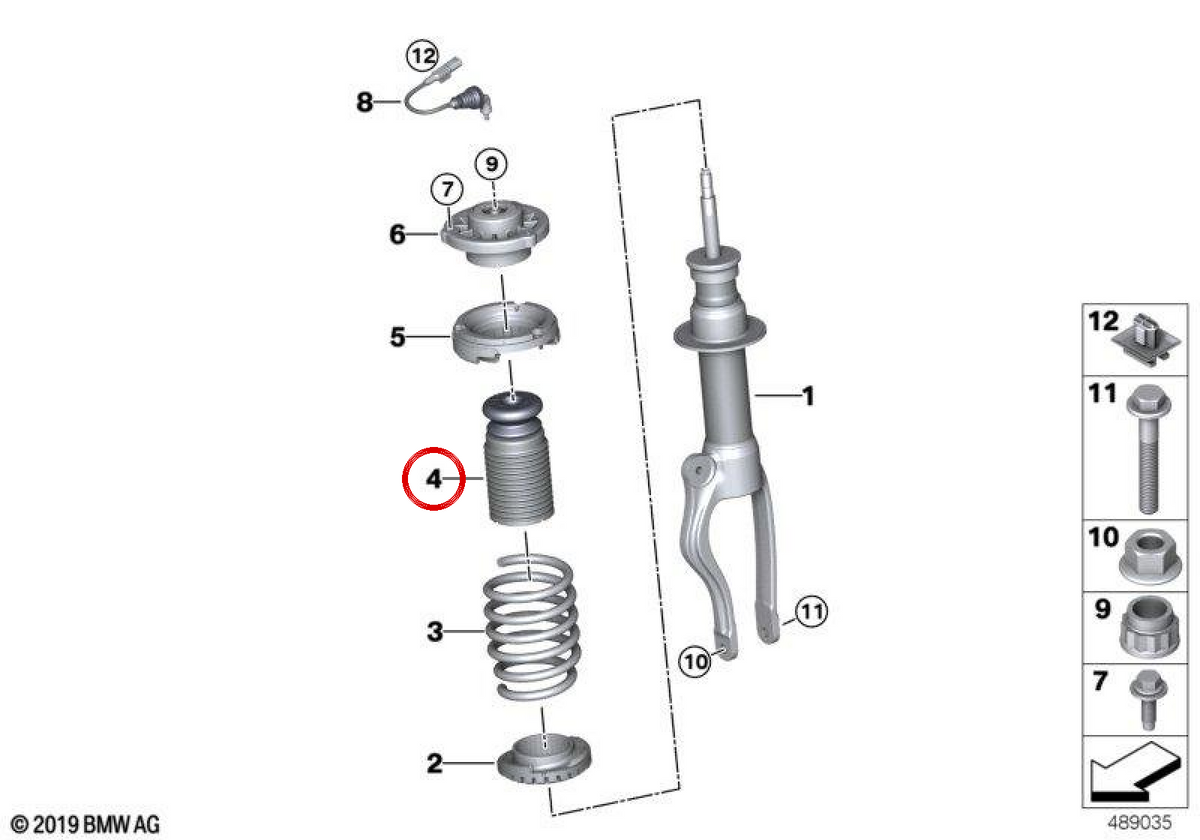 ADDITIONAL Front spring OEM 3130686599 for BMW I12, I15. Original BMW.