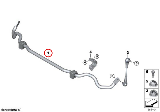 Barra dello stabilizzatore anteriore con blocchi silenziosi OEM 31306866000 per BMW I12, I15. BMW originale.