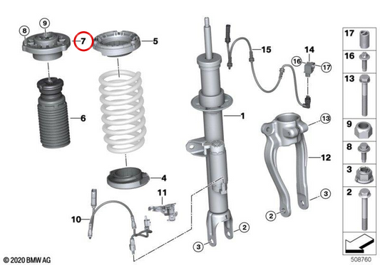 Rolamento de suporte de suspensão OEM 31306866259 para BMW G14, G15, G16. BMW genuíno.