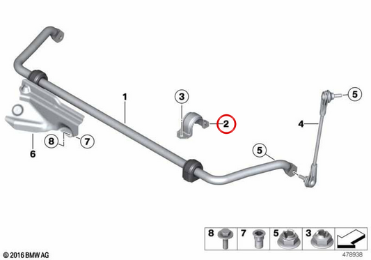 OEM stabilizer support 31306890581 for BMW F30, F31, G20, G21, G28, G22, G23, G26, G29. Original BMW.
